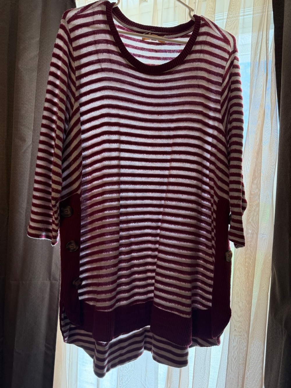 Striped Maroon and Cream Button-Side Knit Tunic